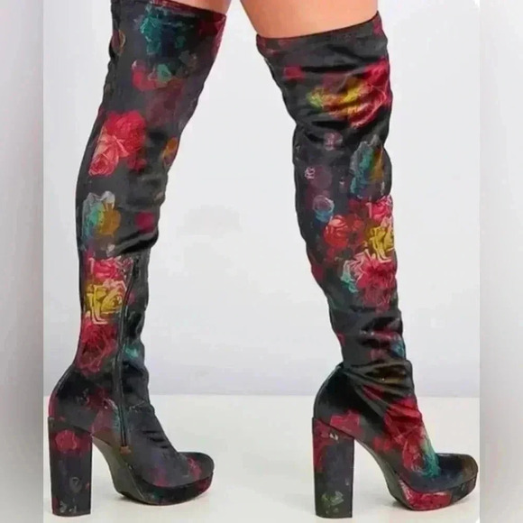 Madden Girl Shoes - Madden Girl Groupie by Steve Madden Women's Thigh High Boots Floral Print NWOT